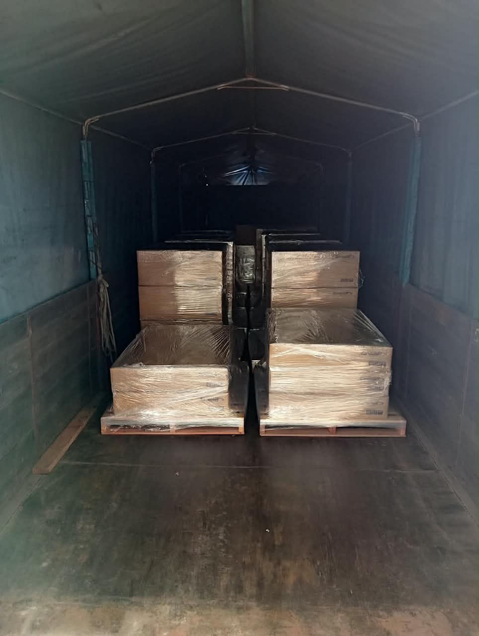 Pallet loads secured inside a logistics vehicle
